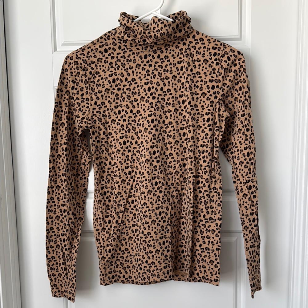 J Crew Women’s Leopard Print Turtleneck Long Sleeve Top - Tan/Black